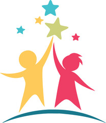 Children Education Logo - Happy Kids Education. Creative Children Reaching Star Education Logo. Happy kids logo vector illustration. kids concept vector illustration icon.