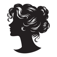 A black and white vector silhouette of a romantic cameo design with vintage charm on a white background.