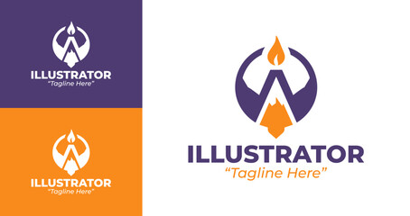 Professional Illustrator Logo in Purple and Orange for Branding and Media Design