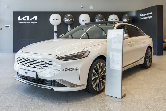Almaty, Kazakhstan - June 11, 2025: New Kia K8 car in a showroom