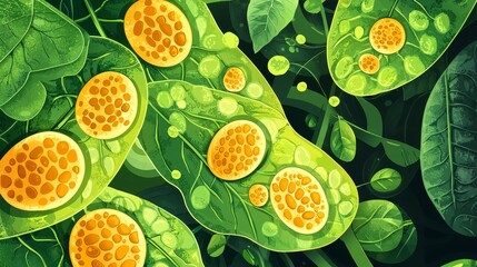 A diagram of leaf cells losing chlorophyll and gaining carotenoids