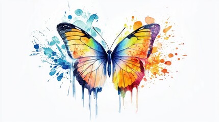 Watercolor butterfly tattoo with vibrant splashes and drips
