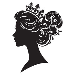 A black and white vector silhouette of a romantic cameo design with vintage charm on a white background.