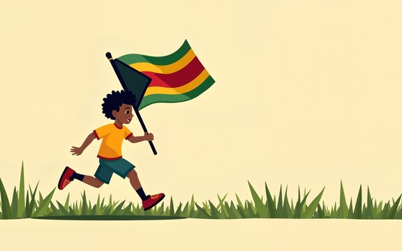 18 April Zimbabwe Independence Day. template. boy running with flag. vector illustration. High quality