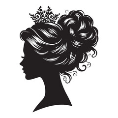 A black and white vector silhouette of a romantic cameo design with vintage charm on a white background.