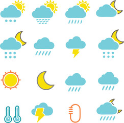 Set of weather icons set. Flat vector symbols on white background.