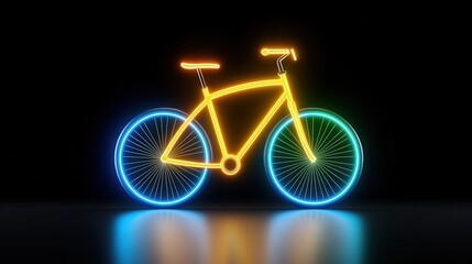 Fototapeta premium Neon Blue and Orange Bicycle on Dark Background