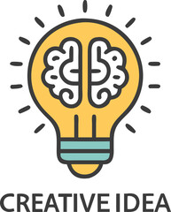 Fototapeta premium Creative idea in line icon, Creative brain light bulb logo vector illustration, Symbol of innovation, idea, mind, thinking, solution, education