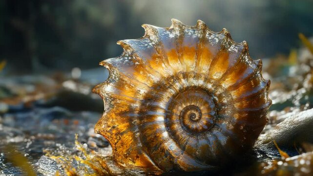 A close up of a shell on the ground