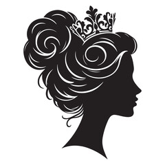 A black and white vector silhouette of a romantic cameo design with vintage charm on a white background.