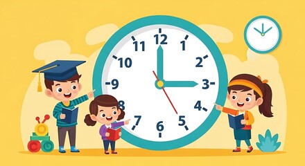 Learning Time Kids Exploring Clocks and Telling Time Educational Illustration