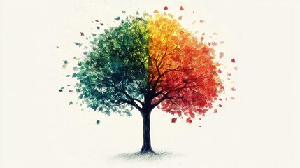 Illustrated tree with leaves changing