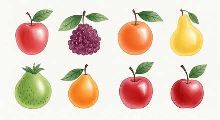 Vibrant Fruit Illustration Apples, Pears, and Berries