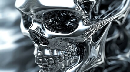3D biomechanical skull tattoo with chrome effect