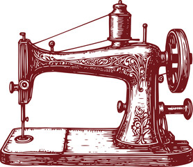 Beautiful Classic Hand Drawing Sewing Machine