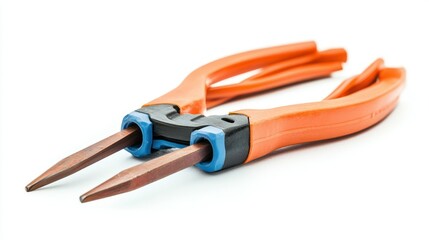 A pair of insulated wire strippers on a white background