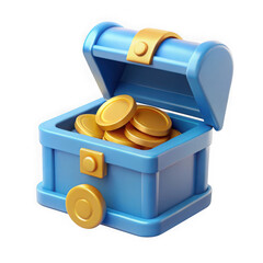 Cartoon blue treasure chest filled with gold coins