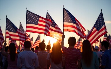 People holding the Flags of the USA. High quality
