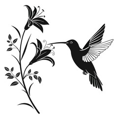 Naklejka premium Hummingbird and lily flower silhouette