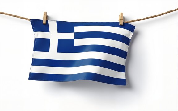 rectangle greece stripes color ribbon flag hanging with string illustration for national or independence day ornament. High quality