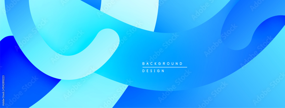 Poster Abstract blue layers create dynamic background. Smooth shapes overlap, forming modern design. Gradient shades offer visual depth.
