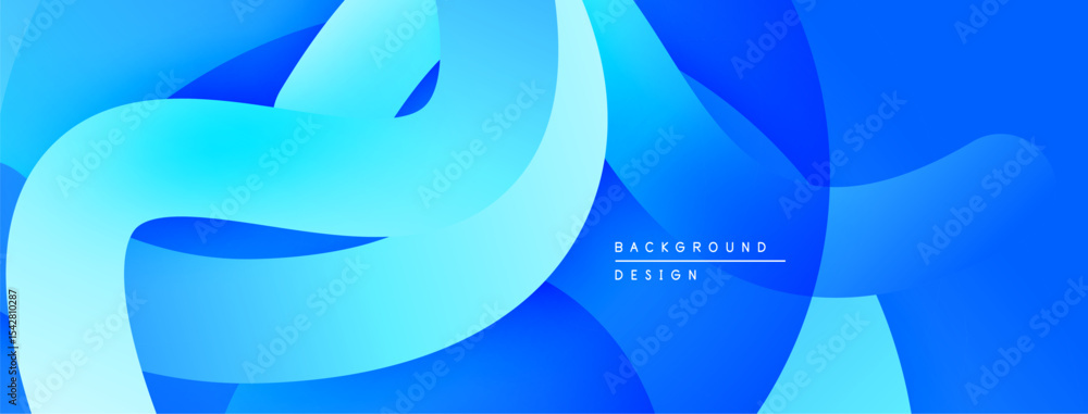 Poster Abstract blue background. Smooth shapes overlap creating dynamic visual effect. Modern design element for projects.