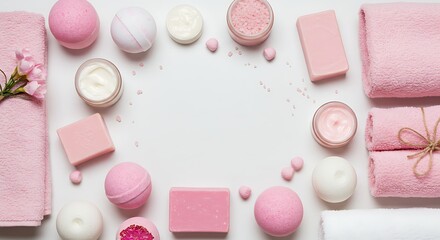 Pink Spa Day: A tranquil arrangement of spa essentials in shades of pink, offering a soothing invitation to relax and rejuvenate.