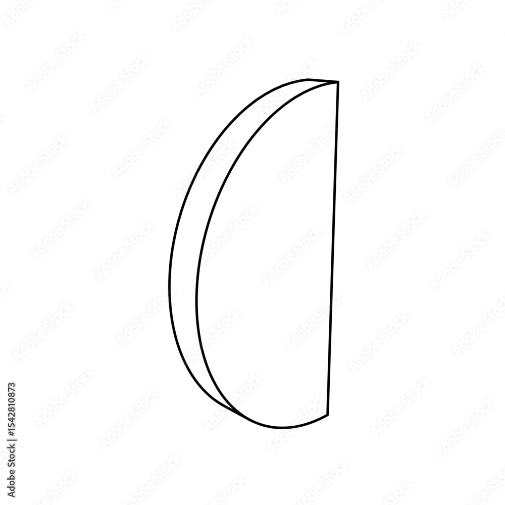 Poster the outline of a large semicircle symbol is made with black lines. 3d view of the object in perspect