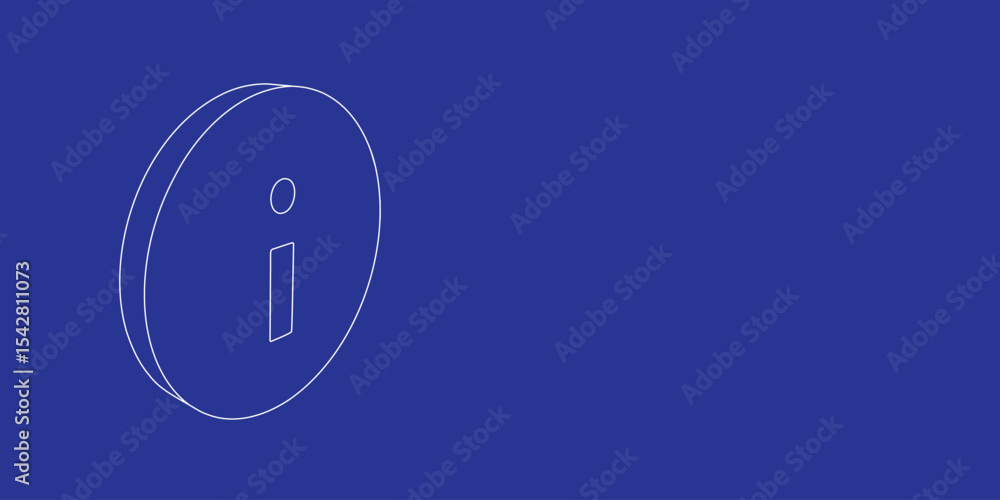 Poster the outline of a large info symbol made of white lines on the left. 3d view of the object in perspec
