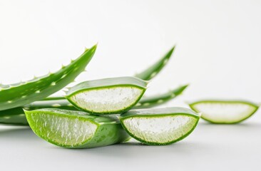 Fresh aloe vera slices on white background