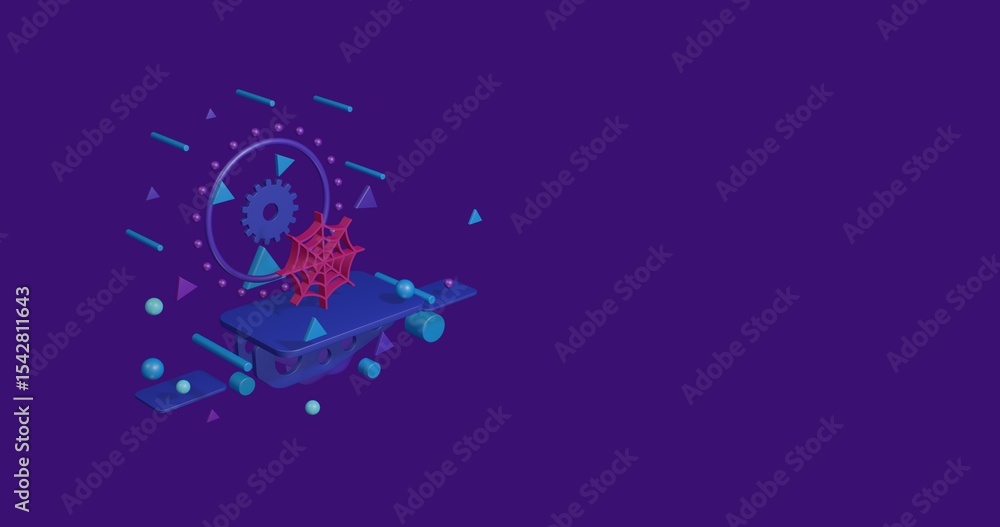 Aufkleber pink spider web symbol on a pedestal of abstract geometric shapes floating in the air. abstract conc
