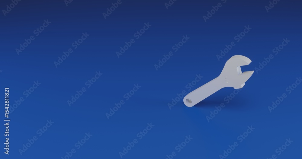 Poster isolated realistic white adjustable wrench symbol with shadow. located on the right side of the scen
