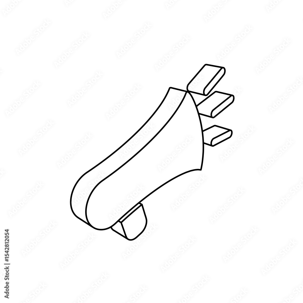 Poster the outline of a large megaphone symbol is made with black lines. 3d view of the object in perspecti