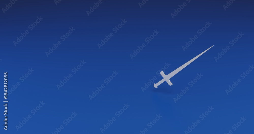 Poster isolated realistic white sword symbol with shadow. located on the right side of the scene. 3d illust