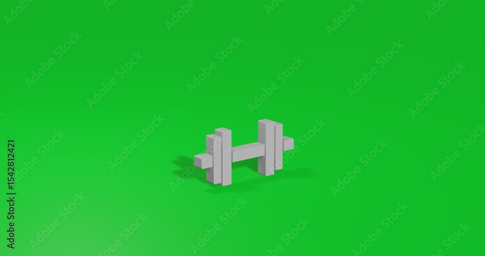 Poster isolated realistic white dumbbell symbol front view with shadow. 3d illustration on green chroma key