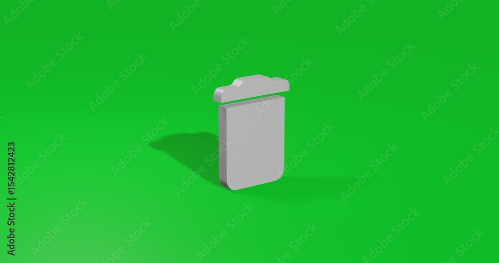 Poster isolated realistic white trash symbol front view with shadow. 3d illustration on green chroma key ba