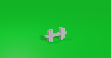 Obraz premium Isolated realistic white dumbbell symbol front view with shadow. 3d illustration on green chroma key background