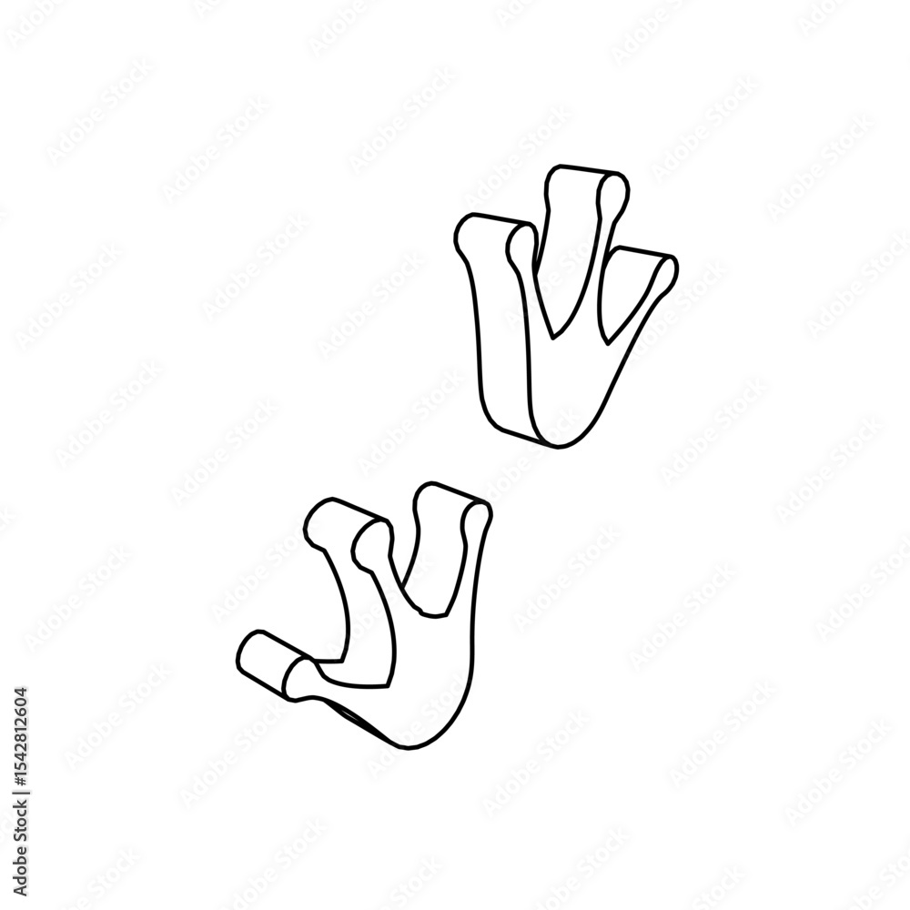 Poster the outline of a large frog tracks symbol is made with black lines. 3d view of the object in perspec