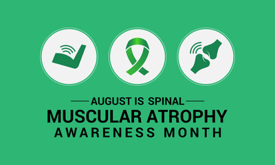 Spinal Muscular Atrophy Awareness Month is Stand Strong for SMA This August banner background design. A concept for healthcare and medicine.  Realistic Ribbon. That s rare neuromuscular disease.