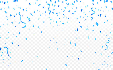 Celebration background template with confetti and blue ribbons. Luxury greeting rich card