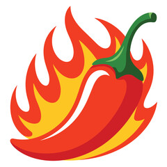 Flaming Chili Pepper Icon Spicy Heat Food Symbol Red Hot Pepper with Fire Illustration