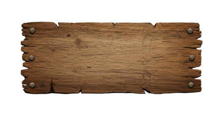 Isolated weathered wooden plank with rusty nails and rough edges on a white background studio shot