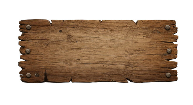 Isolated weathered wooden plank with rusty nails and rough edges on a white background studio shot