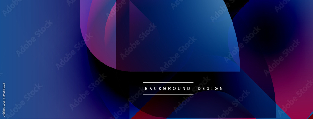 Poster abstract background features overlapping shapes, vibrant blues, purples, pinks. modern design with g