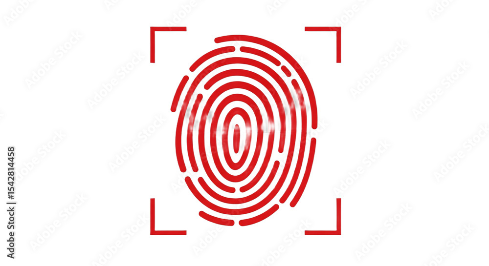 Poster a red fingerprint with a square frame on a white background for identification and security purposes