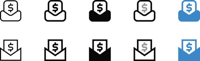 Various Money Envelope Icons in Different Colors