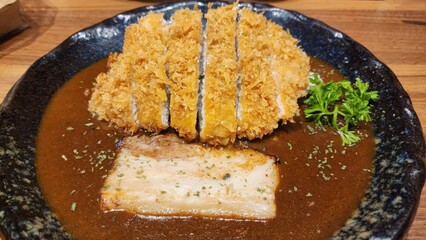 Crispy Pork Cutlet with Rich Sauce and Tender Pork Belly Slice
