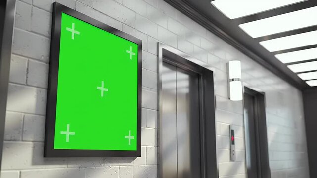 Elevator Lobby with Green Screen Billboard Mockup