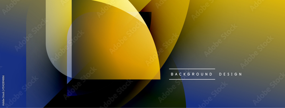 Poster Abstract geometric shapes overlap. Yellow, blue, green hues create dynamic composition. Modern design element for backgrounds.