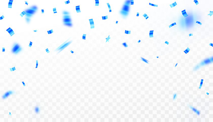 Fototapeta premium Falling Blue Confetti Background on Transparent Backdrop for Celebration and Festive Events. Celebration Background with Shiny Confetti, vector illustration